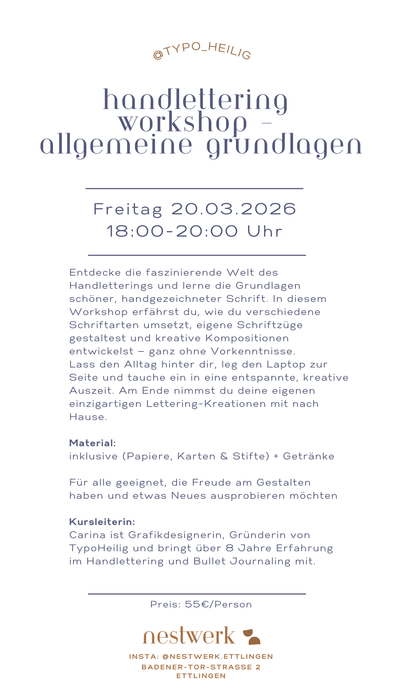Handlettering Workshop – Allgemeine Grundlagen