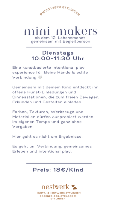 Mini Makers – Kreatives Entdecken & Intentional Play (ab 12 Monaten)
