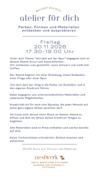 Atelier für dich – Kunstkurs für Erwachsene in Ettlingen | Kunst.Rausch