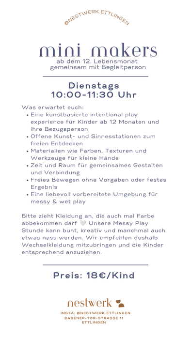 Mini Makers – Kreatives Entdecken & Intentional Play (ab 12 Monaten)