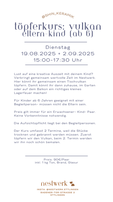 Eltern-Kind Töpferkurs: Vulkan 2 Teile (ab 6)