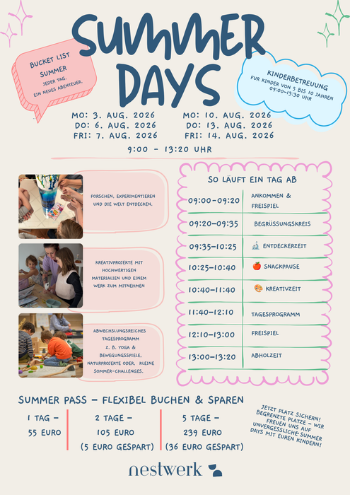 Summer Days: Kinderbetreuung am Vormittag in den Sommerferien